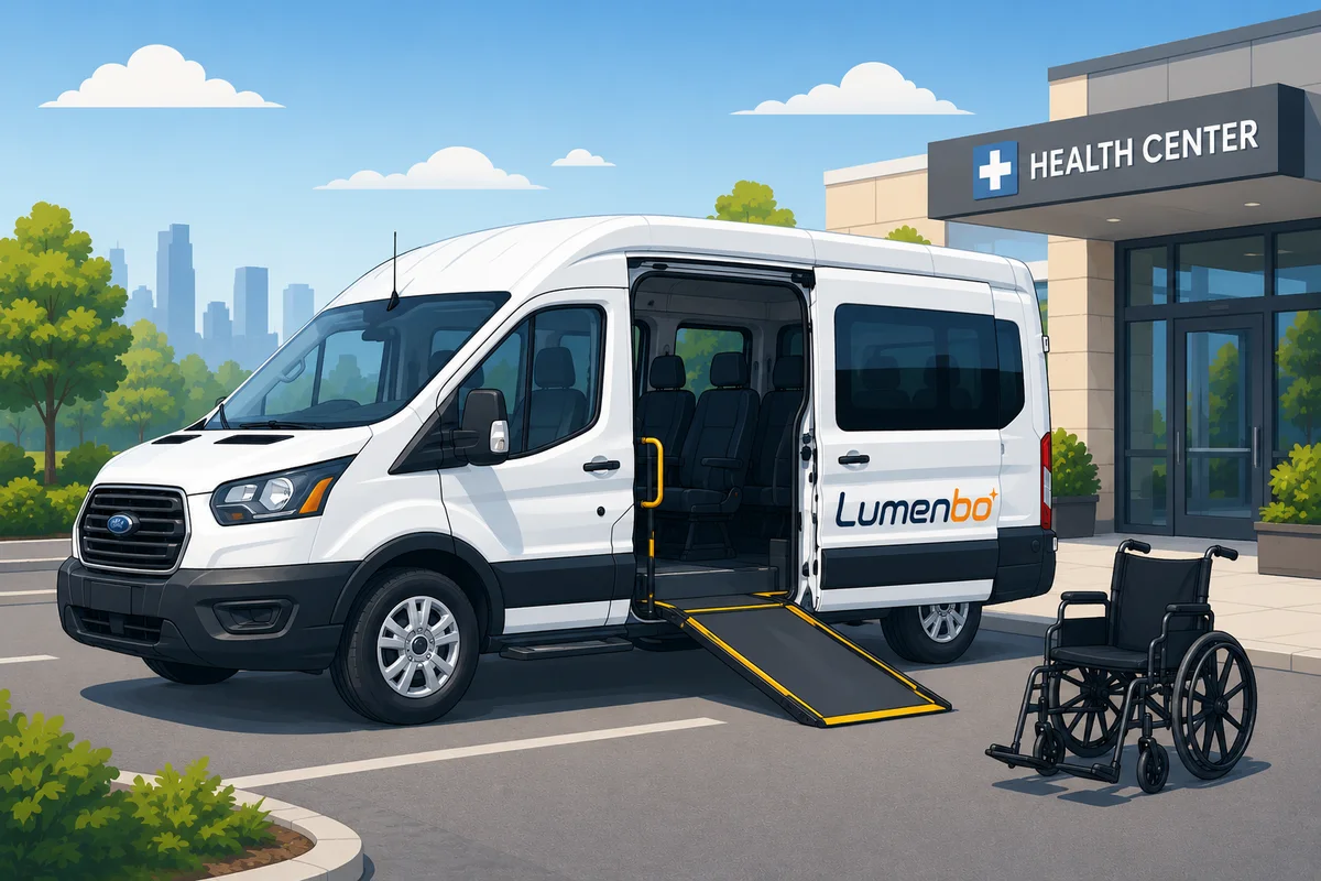 Lumenbo wheelchair-accessible NEMT van at a health center