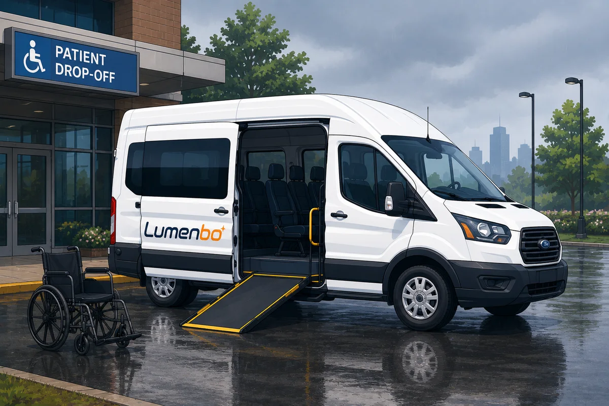 Lumenbo wheelchair-accessible NEMT van at a Tennessee patient drop-off